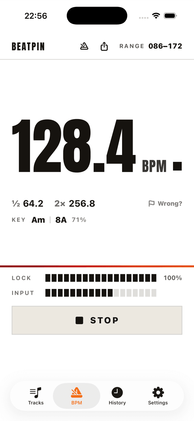 Beatpin's Light scheme: a black 128.4 BPM readout on white.
