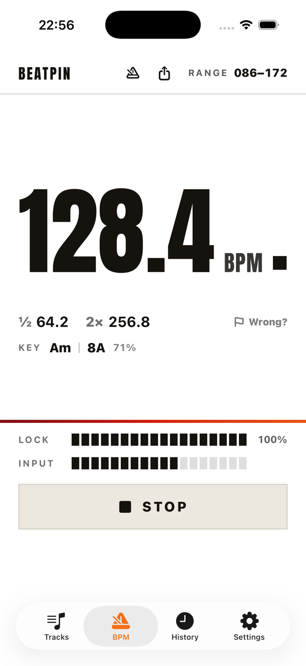 Beatpin's Light scheme: a black 128.4 BPM readout on white.